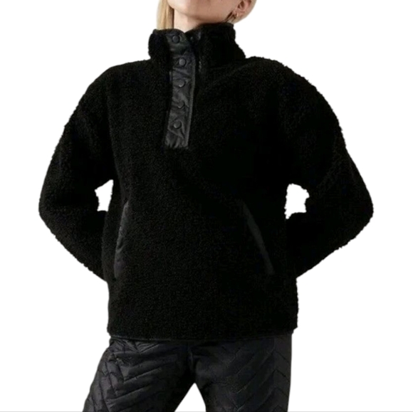 Athleta Cozy Sherpa Snap Sweatshirt Size XL Black - Picture 2 of 15